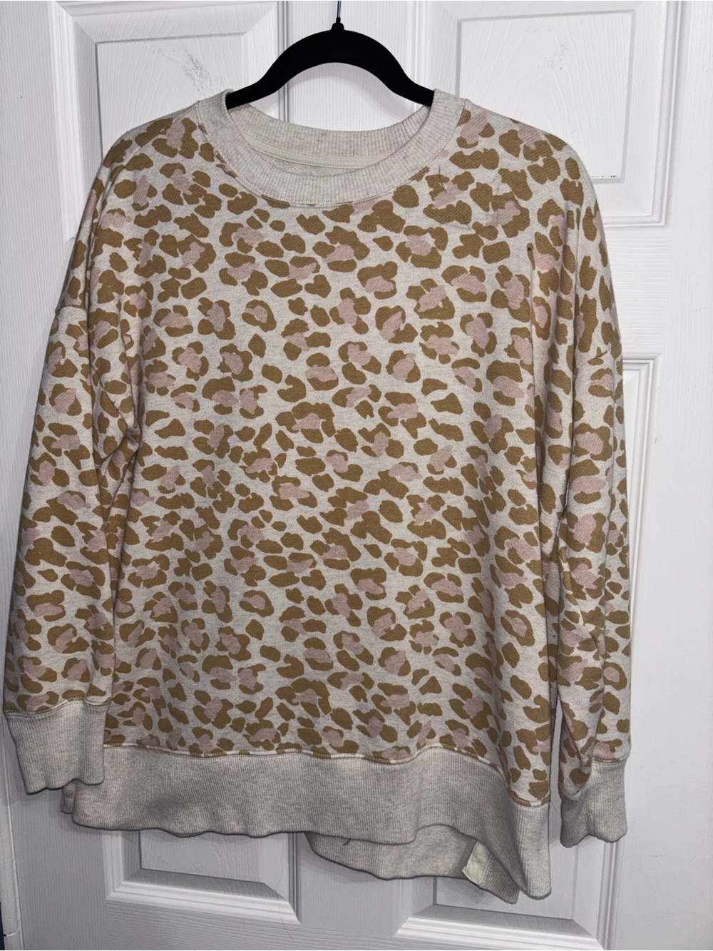 aerie Beige and Tan Leopard Print Crewneck Sweater